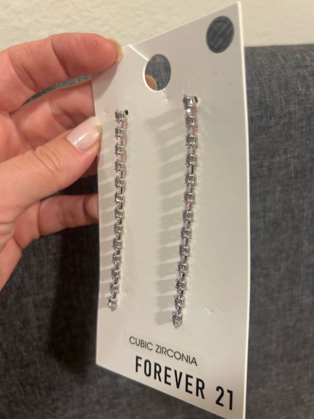 Silver Crystal Linear Drop Earrings - Picture 4 of 4